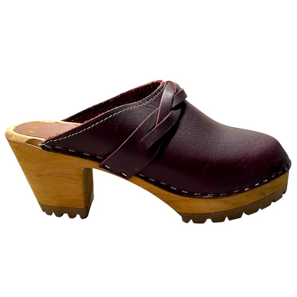 MIA Shoes - MIA Elsa Swedish Clogs Leather Wooden Heel Burgundy | EU 39 US 8.5 9